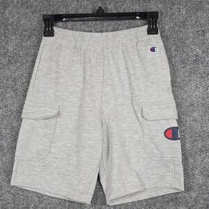 Champion YOUTH Boys M Gray Sweat Gym Shorts Front Cargo Pockets Logo